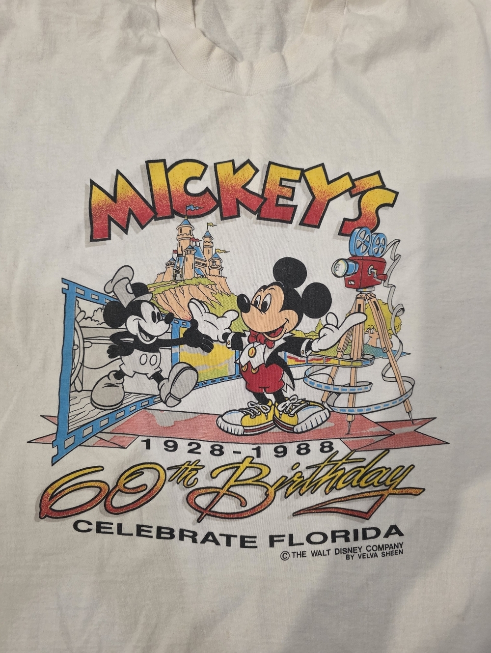 Vintage Mickey Mouse 60th Birthday Tee 1988 Disney Velva Sheen USA XL Rare